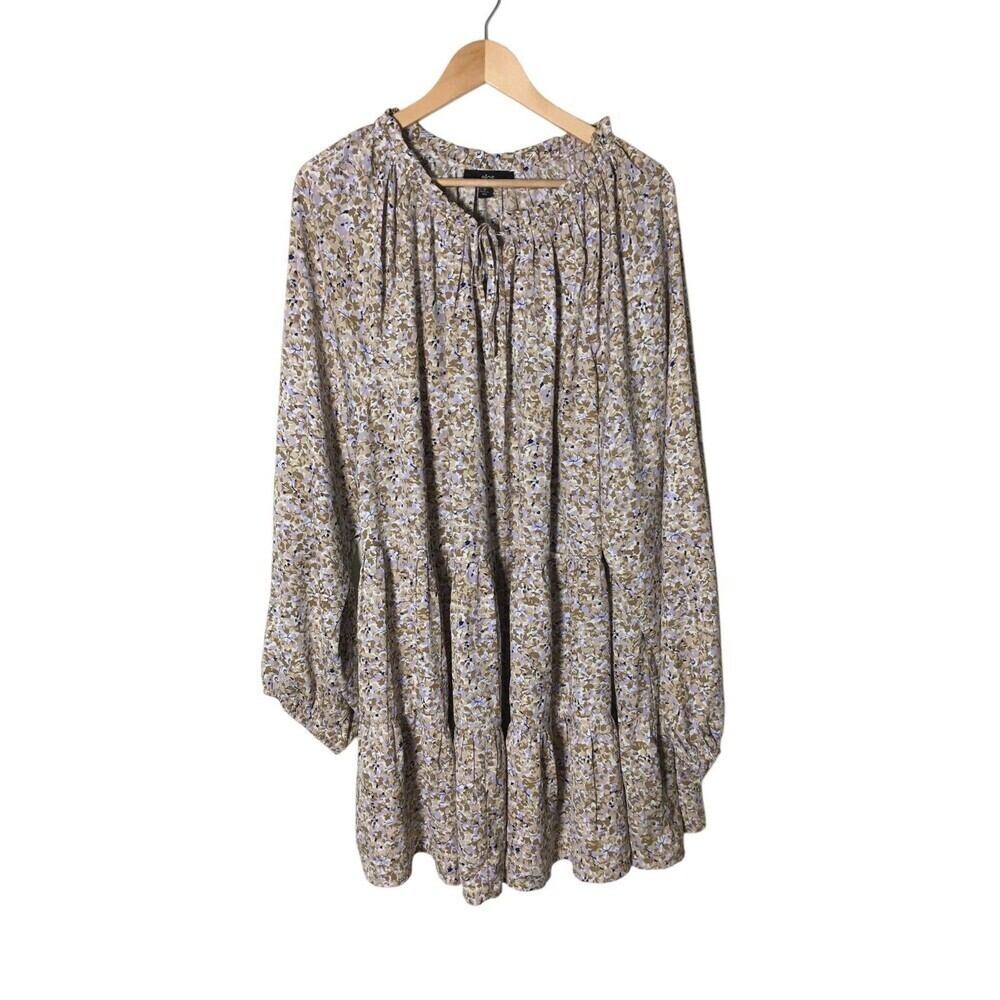 Ellos Dress Women's Size 3X 30 / 32 Beige Purple Floral Long Sleeve Mini